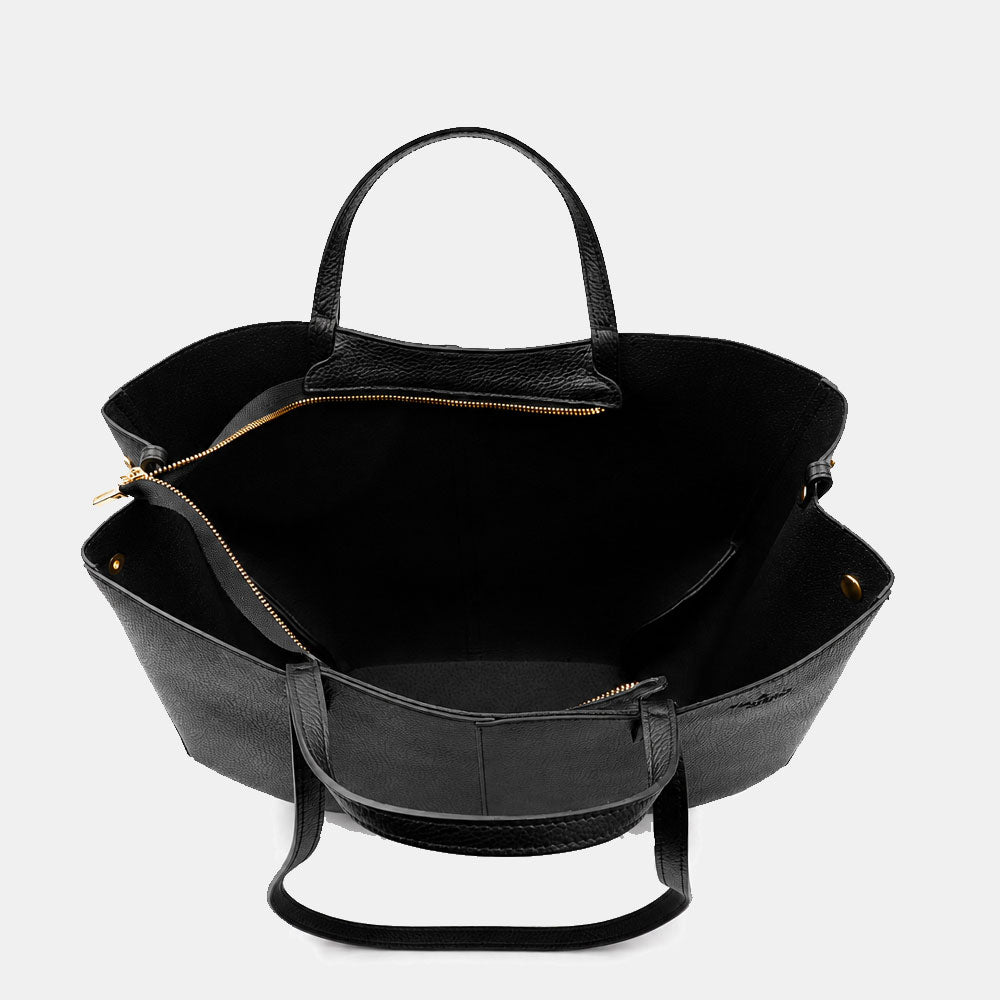 Borsa Doppio Manico a Mano e Spalla VIAVERDI in Pelle Nera Made in Italy linea Capalbio