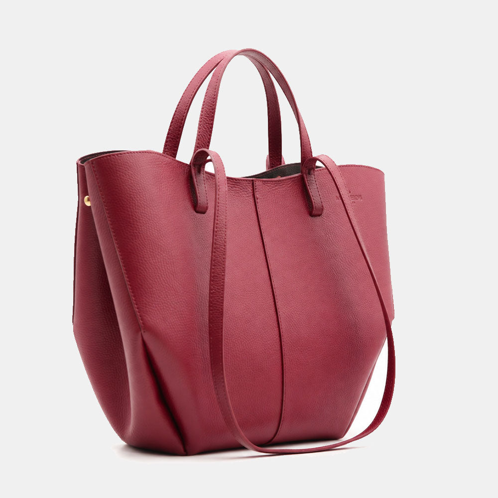 Borsa Doppio Manico a Mano e Spalla VIAVERDI in Pelle Bordeaux Made in Italy linea Capalbio