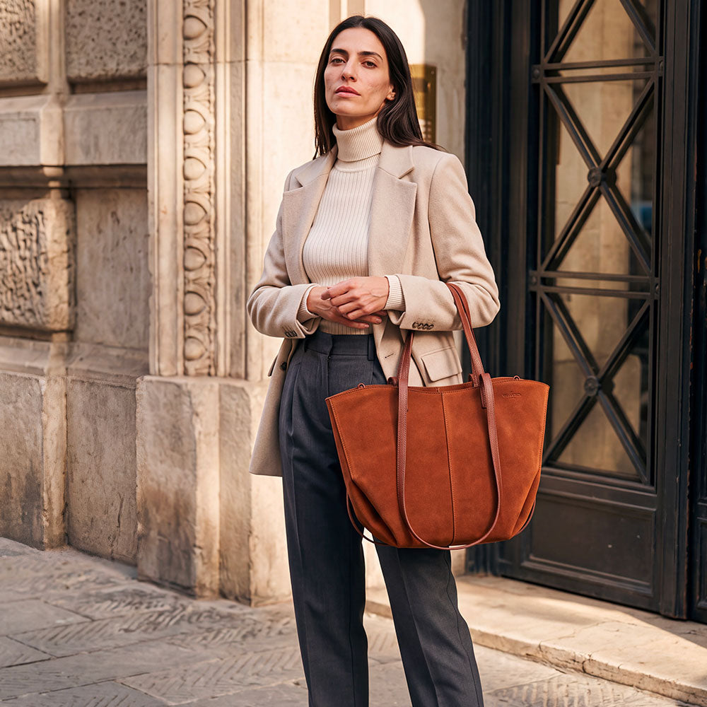 Handbag with Double Handle ViaVerdi in Brown Suede Made in Italy – Line Capalbio
