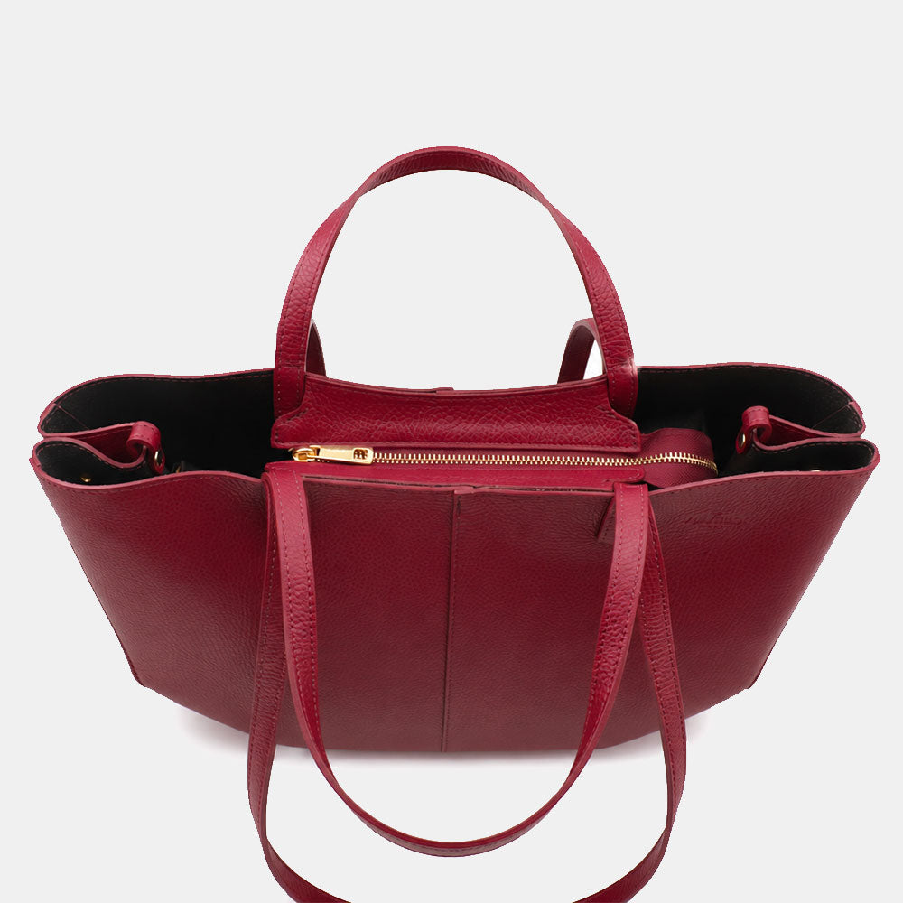 Borsa Doppio Manico a Mano e Spalla VIAVERDI in Pelle Bordeaux Made in Italy linea Capalbio