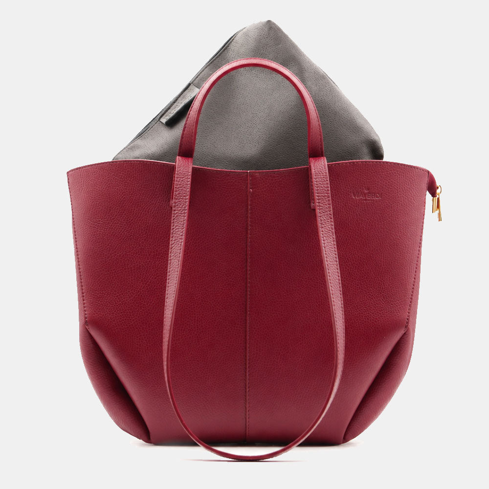 Borsa Doppio Manico a Mano e Spalla VIAVERDI in Pelle Bordeaux Made in Italy linea Capalbio