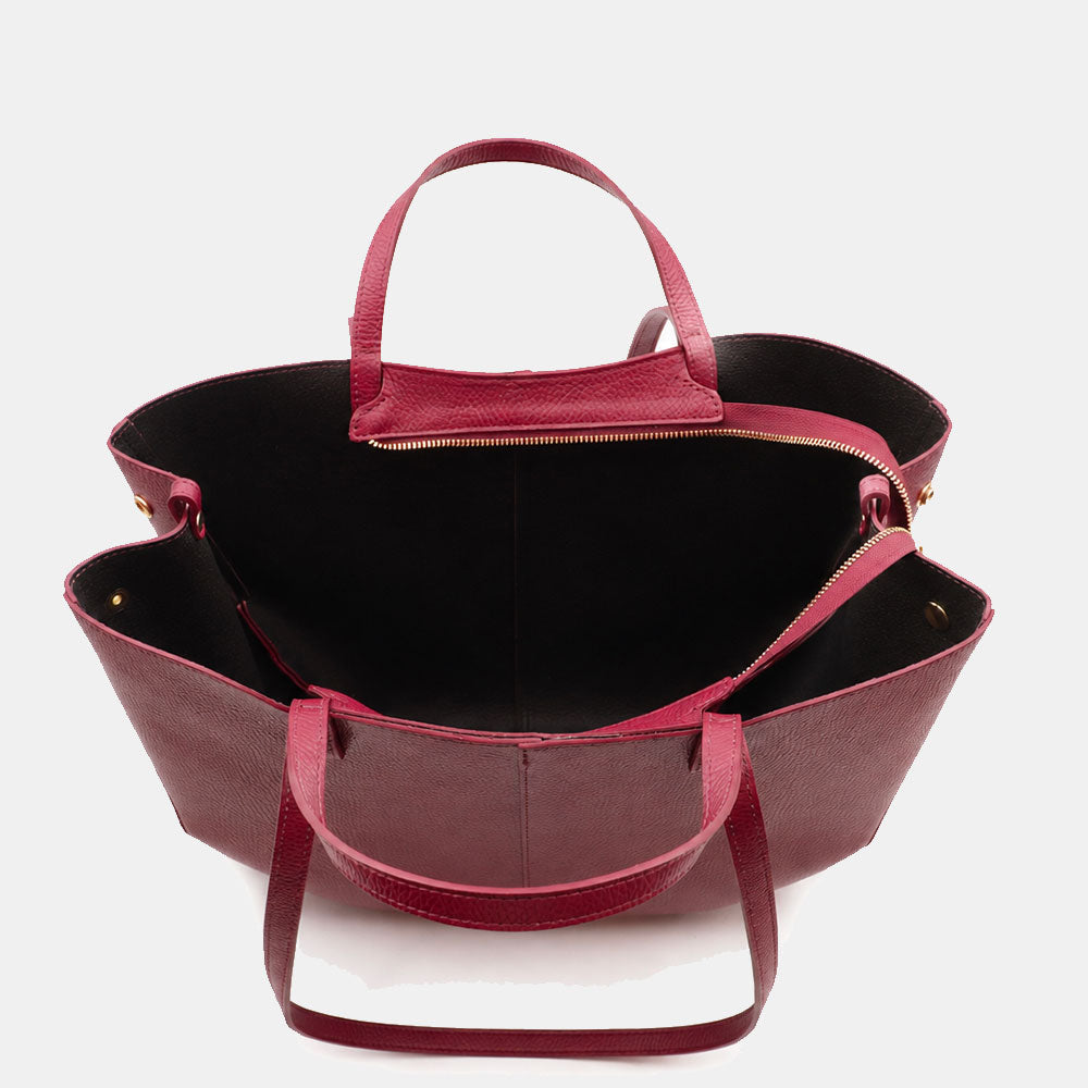Borsa Doppio Manico a Mano e Spalla VIAVERDI in Pelle Bordeaux Made in Italy linea Capalbio