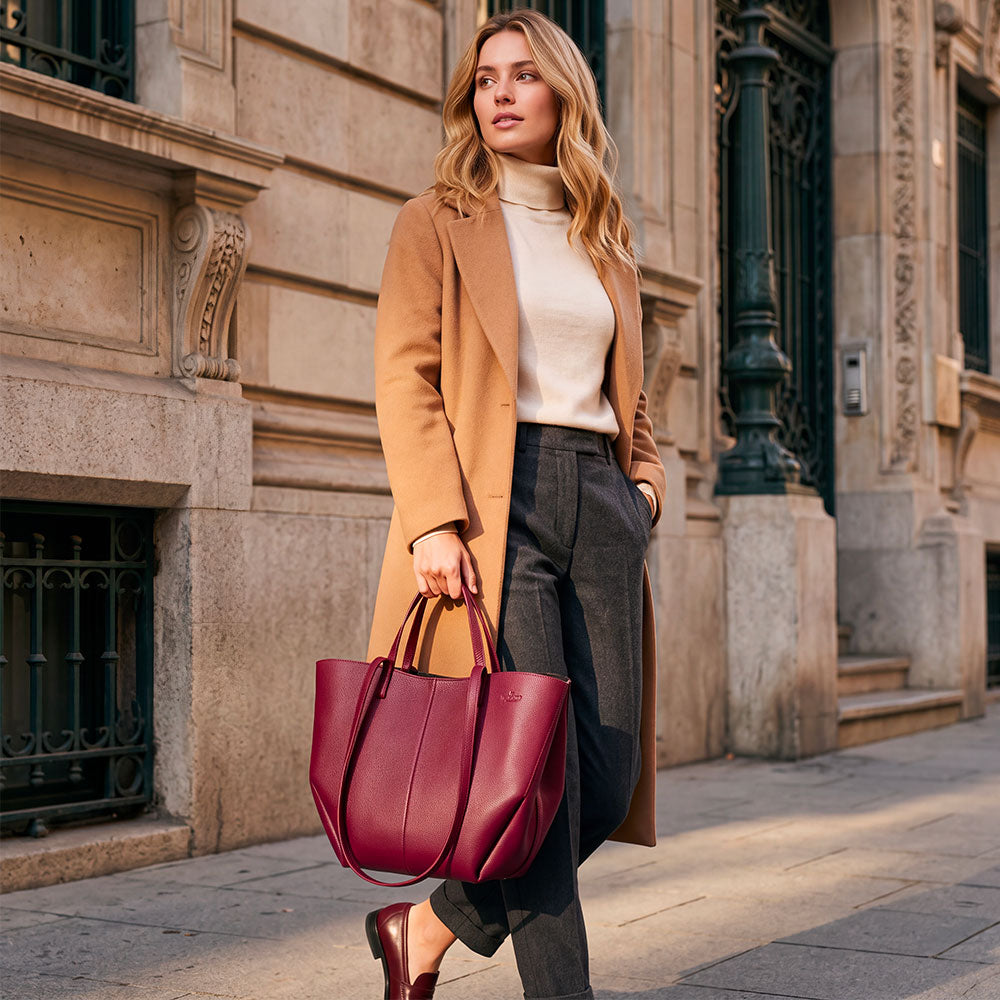 Borsa Doppio Manico a Mano e Spalla VIAVERDI in Pelle Bordeaux Made in Italy linea Capalbio