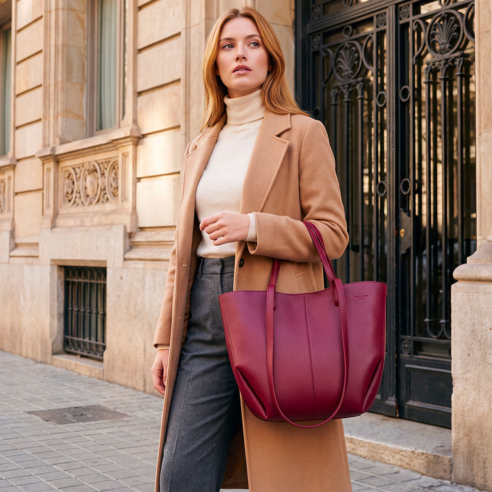 Borsa Doppio Manico a Mano e Spalla VIAVERDI in Pelle Bordeaux Made in Italy linea Capalbio
