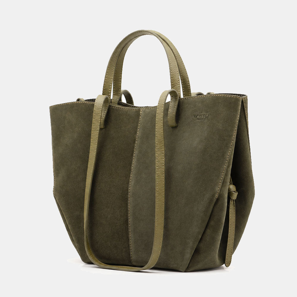 Borsa Doppio Manico a Mano e Spalla VIAVERDI in Camoscio Verde Made in Italy linea Capalbio