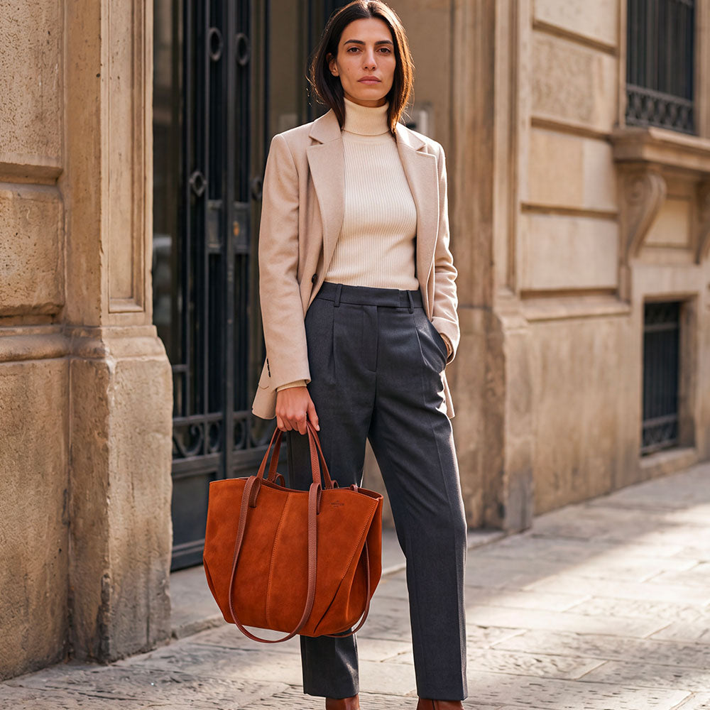 Handbag with Double Handle ViaVerdi in Brown Suede Made in Italy – Line Capalbio
