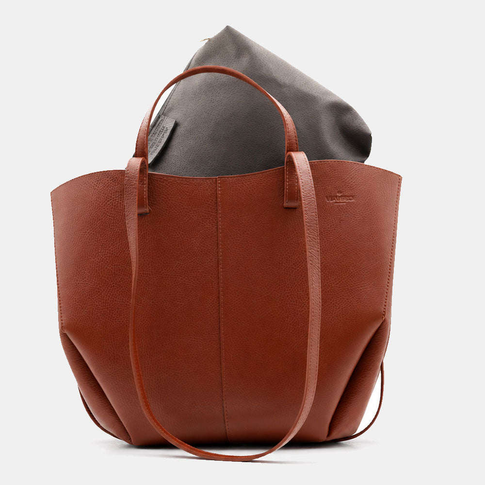 Borsa Doppio Manico a Mano e Spalla VIAVERDI in Pelle Marrone Made in Italy linea Capalbio