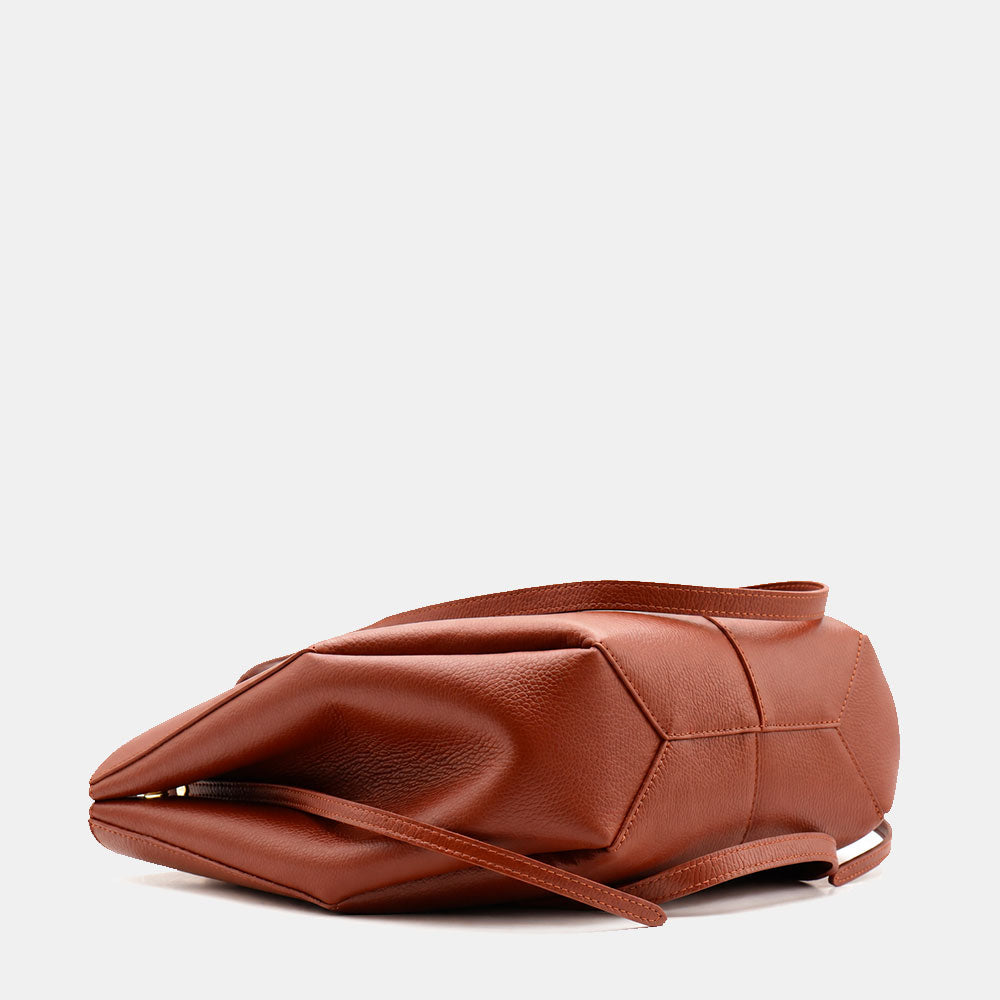 Borsa Doppio Manico a Mano e Spalla VIAVERDI in Pelle Marrone Made in Italy linea Capalbio