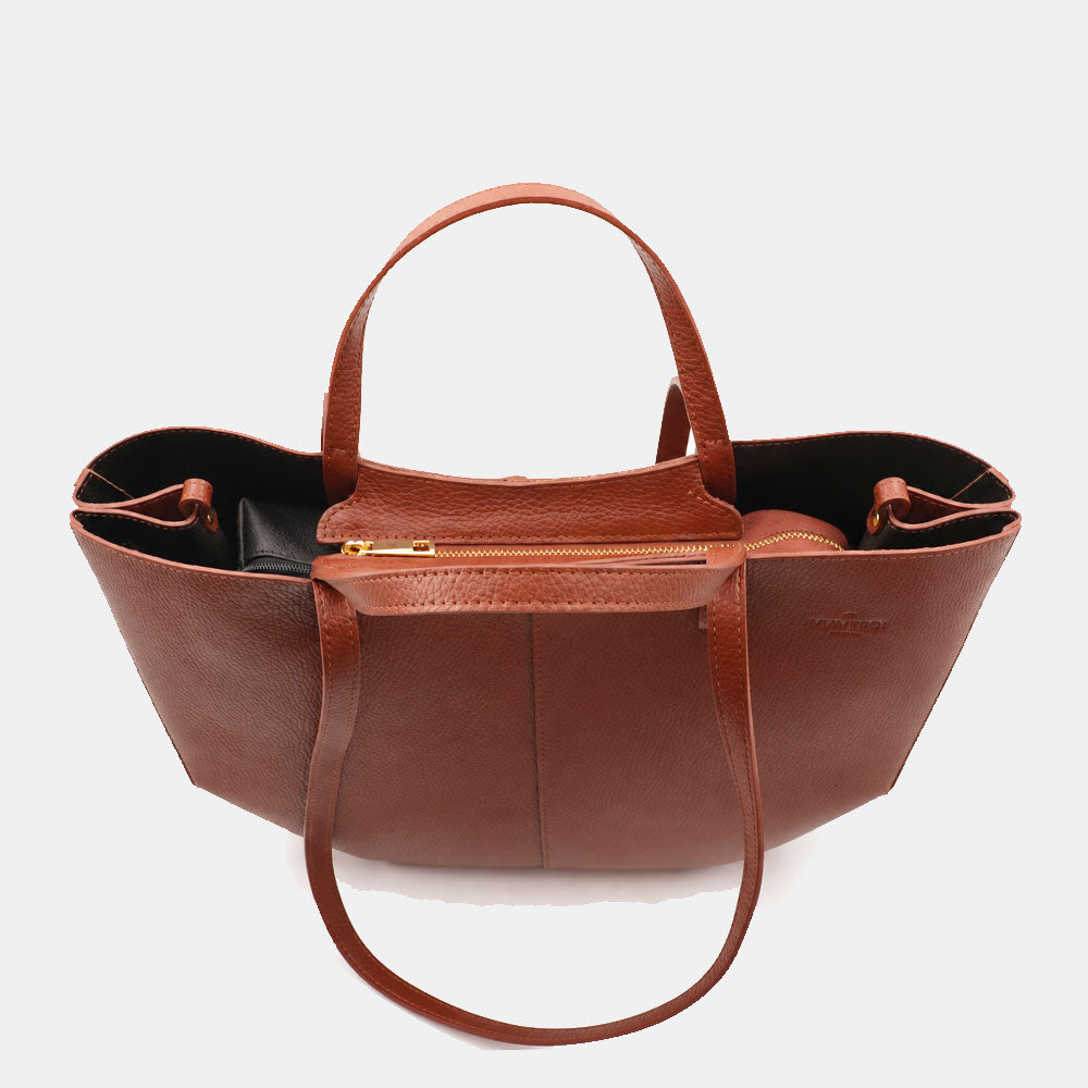 Borsa Doppio Manico a Mano e Spalla VIAVERDI in Pelle Marrone Made in Italy linea Capalbio
