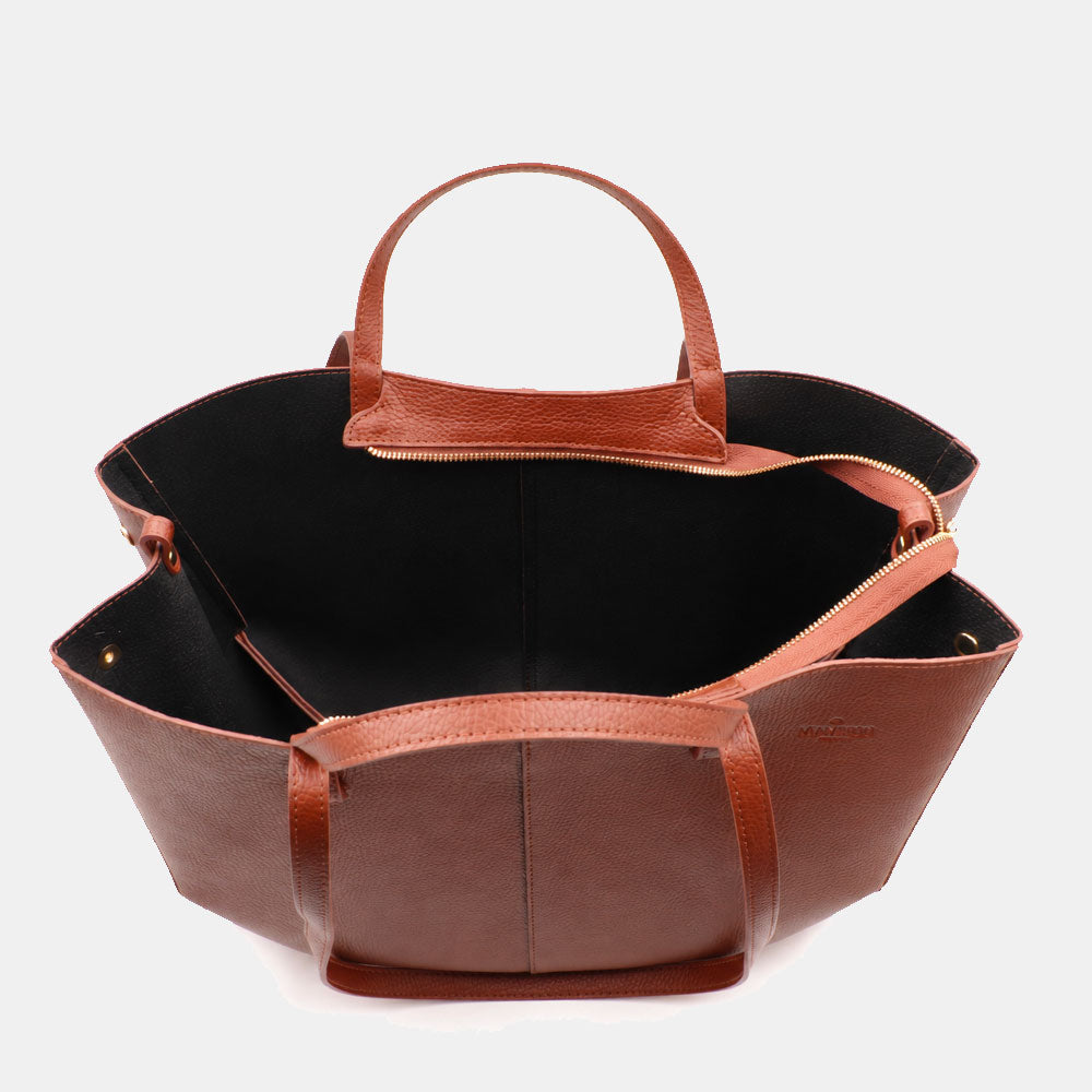 Borsa Doppio Manico a Mano e Spalla VIAVERDI in Pelle Marrone Made in Italy linea Capalbio