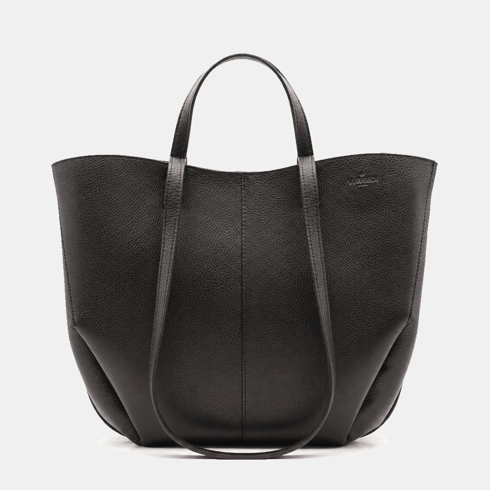 Borsa Doppio Manico a Mano e Spalla VIAVERDI in Pelle Nera Made in Italy linea Capalbio