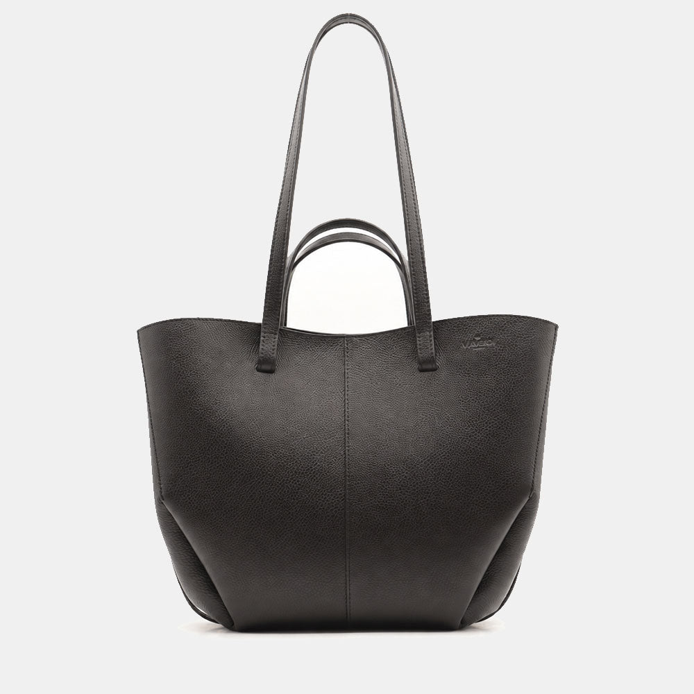 Borsa Doppio Manico a Mano e Spalla VIAVERDI in Pelle Nera Made in Italy linea Capalbio
