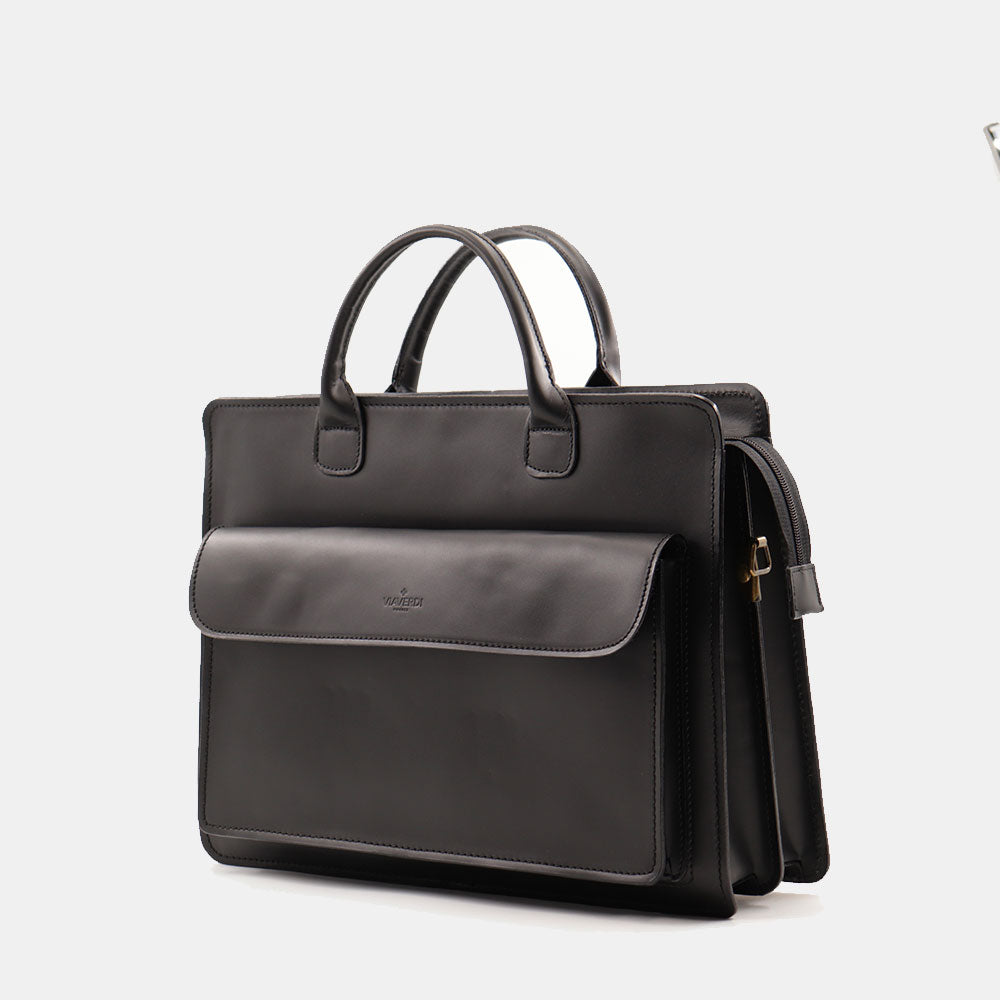 Cartella in Pelle Nera Doppio Manico VIAVERDI Made in Italy - 3 Soffietti Pc 15.6