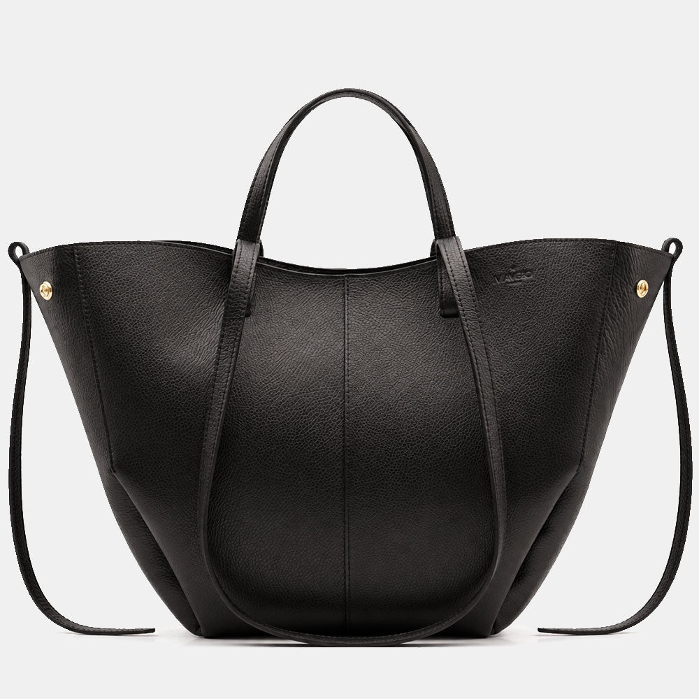 Borsa Doppio Manico a Mano e Spalla VIAVERDI in Pelle Nera Made in Italy linea Capalbio