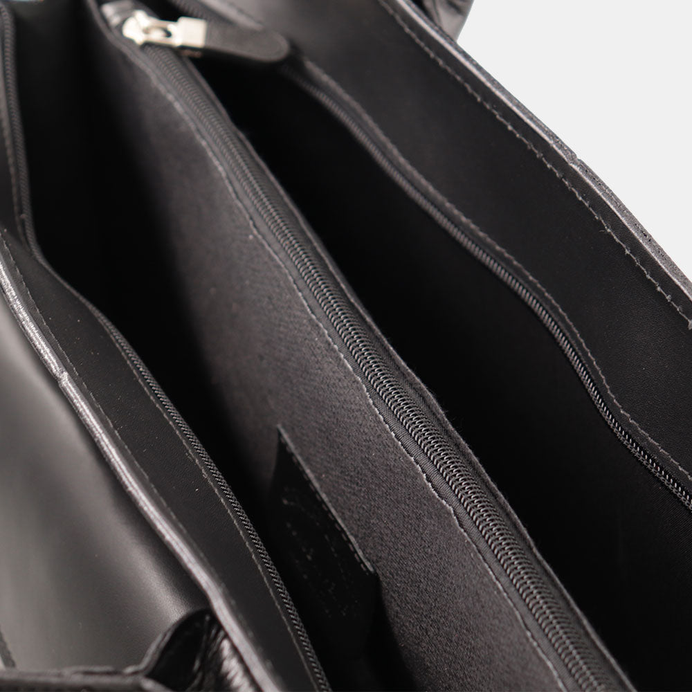 Cartella in Pelle Nera Doppio Manico VIAVERDI Made in Italy - 3 Soffietti Pc 15.6