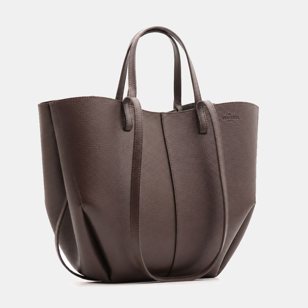 Borsa Doppio Manico a Mano e Spalla VIAVERDI in Pelle Testa di Moro Made in Italy linea Capalbio