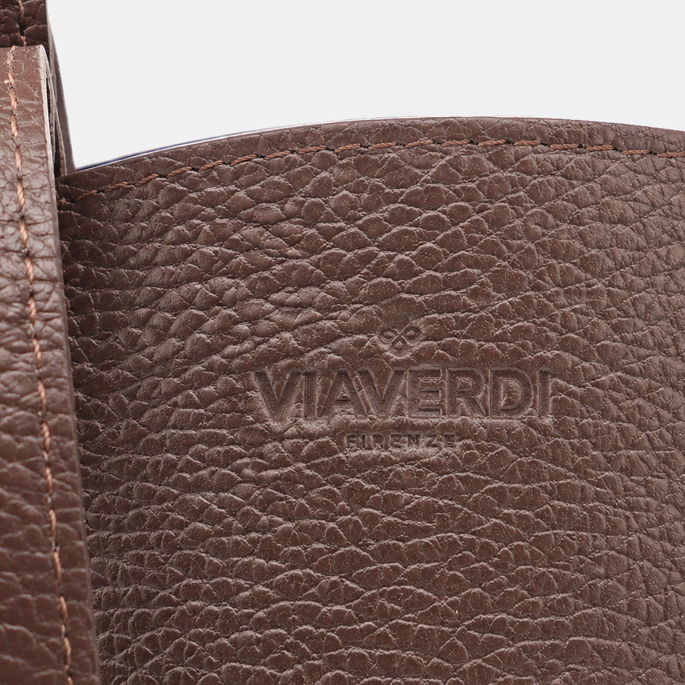 Borsa Doppio Manico a Mano e Spalla VIAVERDI in Pelle Testa di Moro Made in Italy linea Capalbio