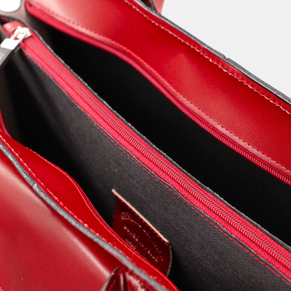 Cartella in Pelle Rossa Doppio Manico VIAVERDI Made in Italy - 3 Soffietti Pc 15.6