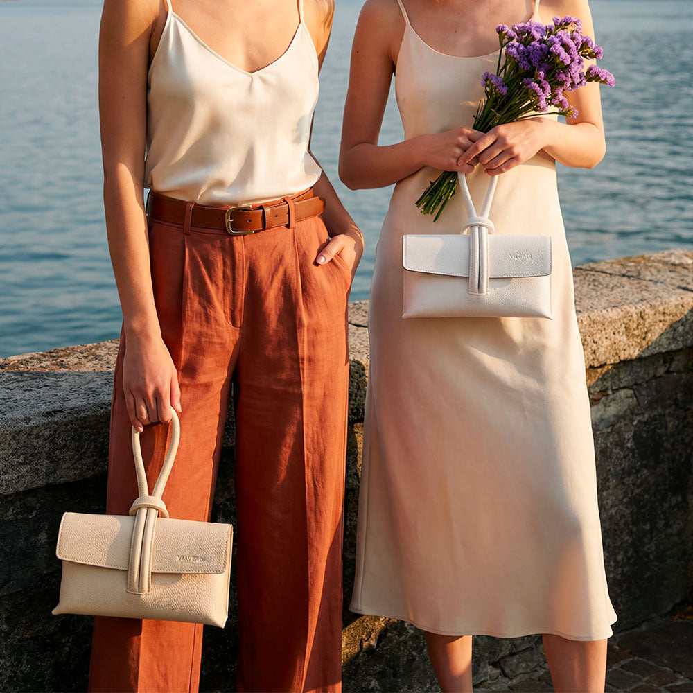 Borsa Clutch a Mano con Tracolla VIAVERDI in Pelle Avorio Made in Italy linea Castiglione
