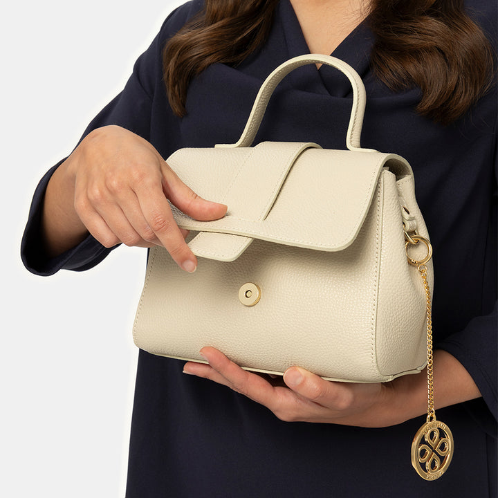 Borsa a Mano con Tracolla VIAVERDI in Pelle Bianca Made in Italy linea Fiesole