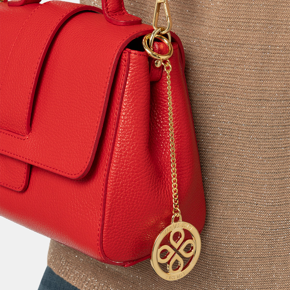 Borsa a Mano con Tracolla VIAVERDI in Pelle Rossa Made in Italy linea Fiesole
