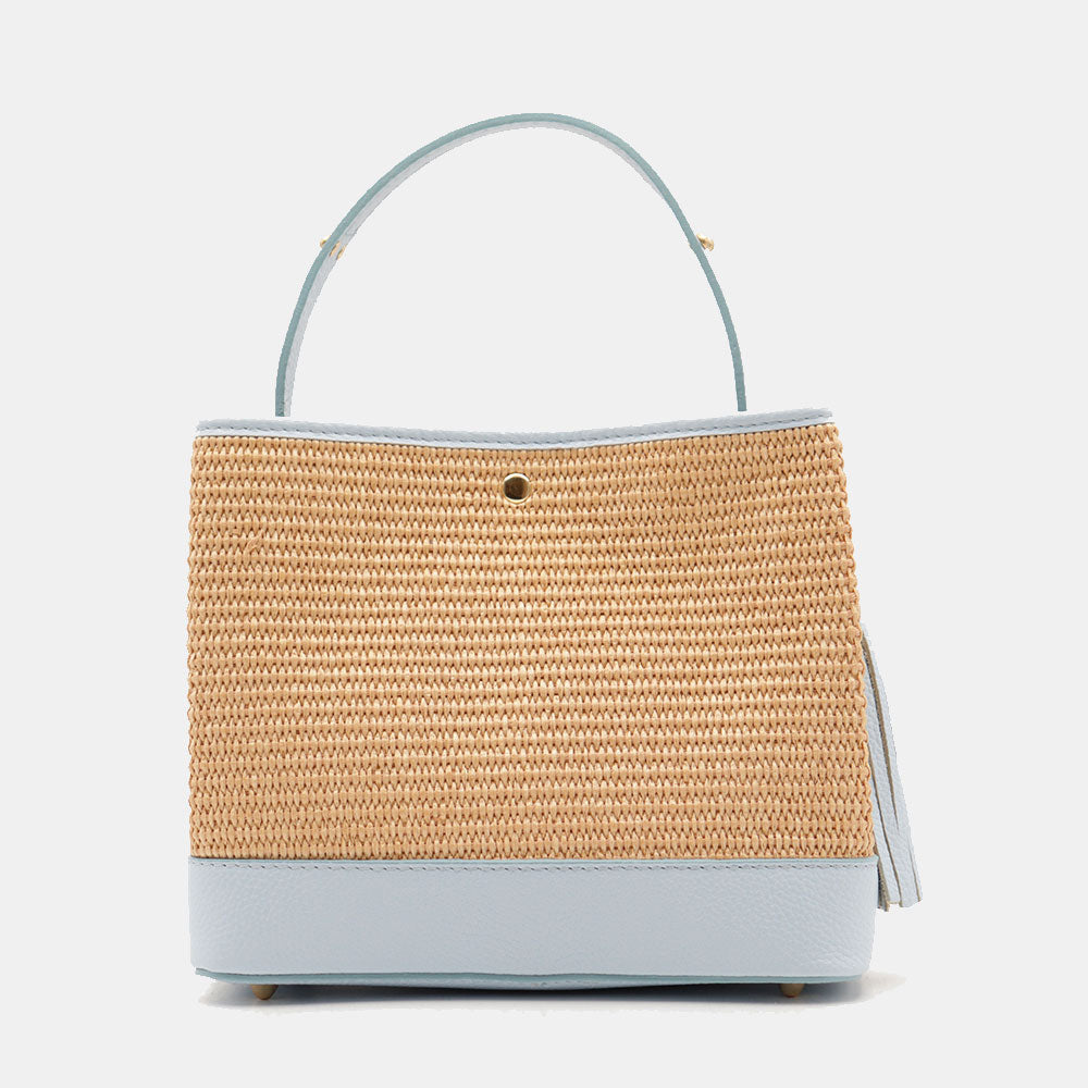 Borsa Donna Secchiello a Mano VIAVERDI in Pelle Celeste e Rafia Made in Italy linea Fiesole