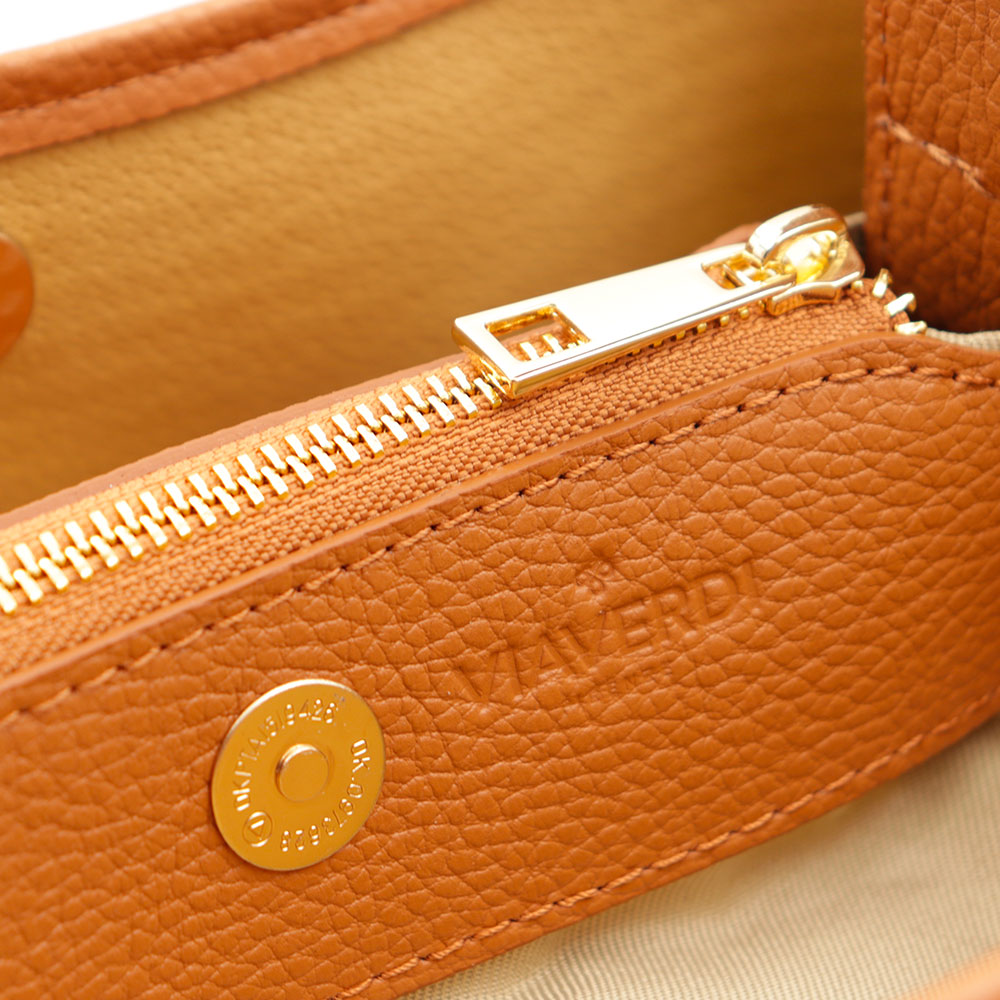 Borsa Donna Secchiello a Mano VIAVERDI in Pelle color Cuoio e Rafia Made in Italy linea Fiesole