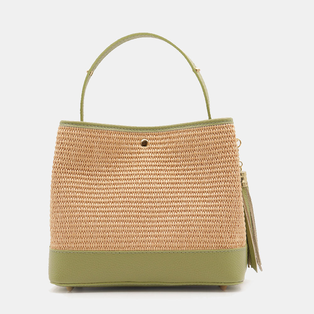 Borsa Donna Secchiello a Mano VIAVERDI in Pelle Verde e Rafia Made in Italy linea Fiesole
