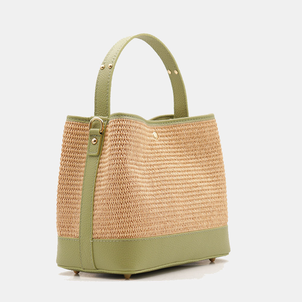 Borsa Donna Secchiello a Mano VIAVERDI in Pelle Verde e Rafia Made in Italy linea Fiesole