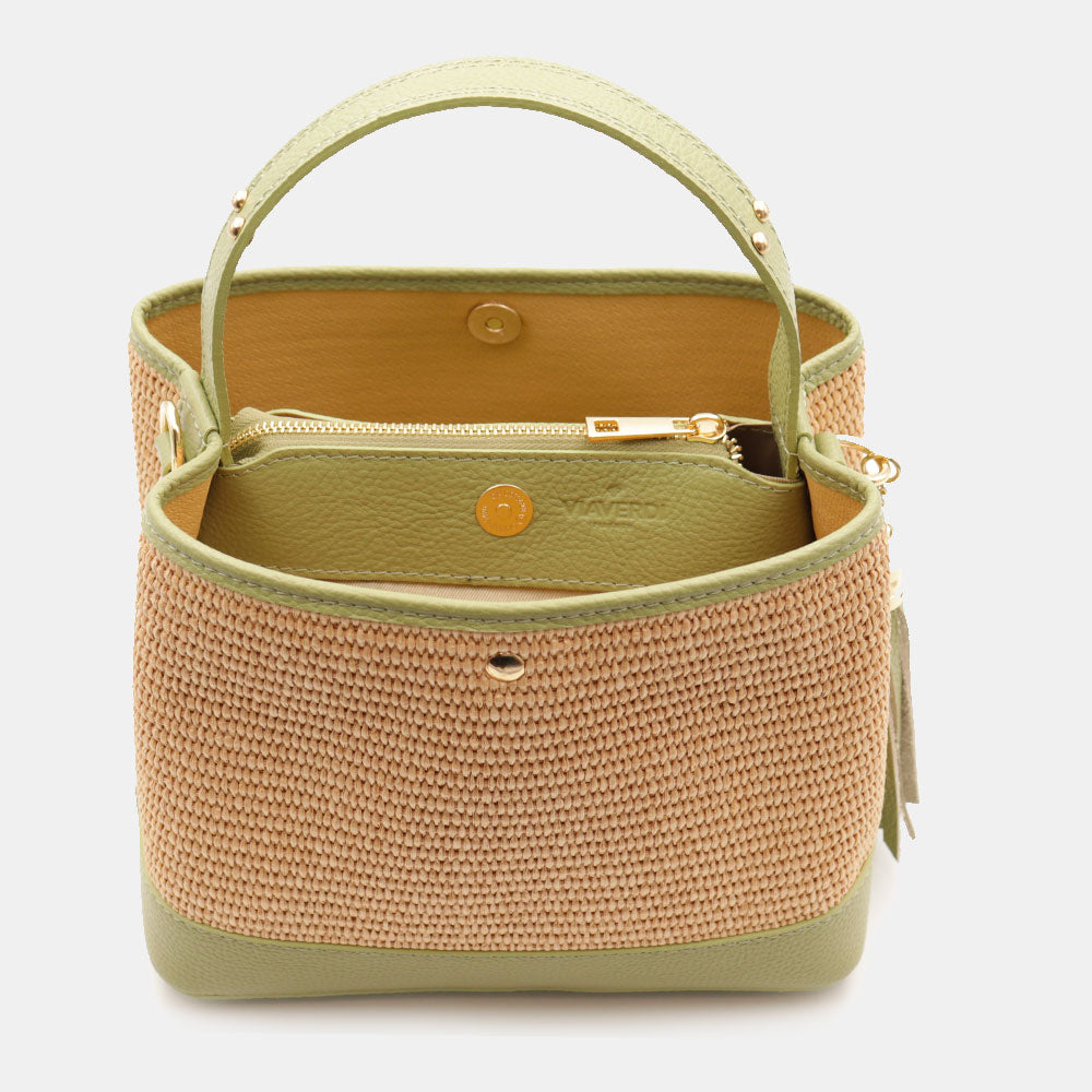 Borsa Donna Secchiello a Mano VIAVERDI in Pelle Verde e Rafia Made in Italy linea Fiesole