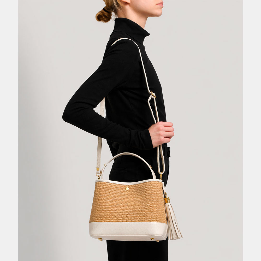 Borsa Donna Secchiello a Mano VIAVERDI in Pelle Celeste e Rafia Made in Italy linea Fiesole