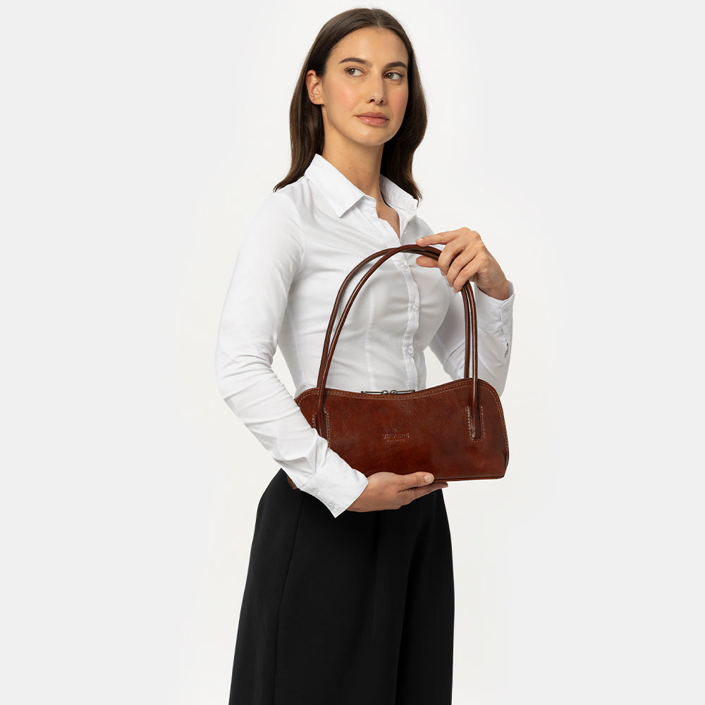 Borsa a Spalla VIAVERDI in Pelle Marrone Testa di Moro Made in Italy linea Firenze