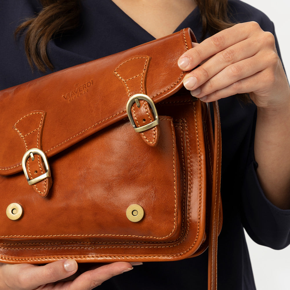 Borsa a Tracolla VIAVERDI in Pelle color color Cuoio Made in Italy linea Firenze