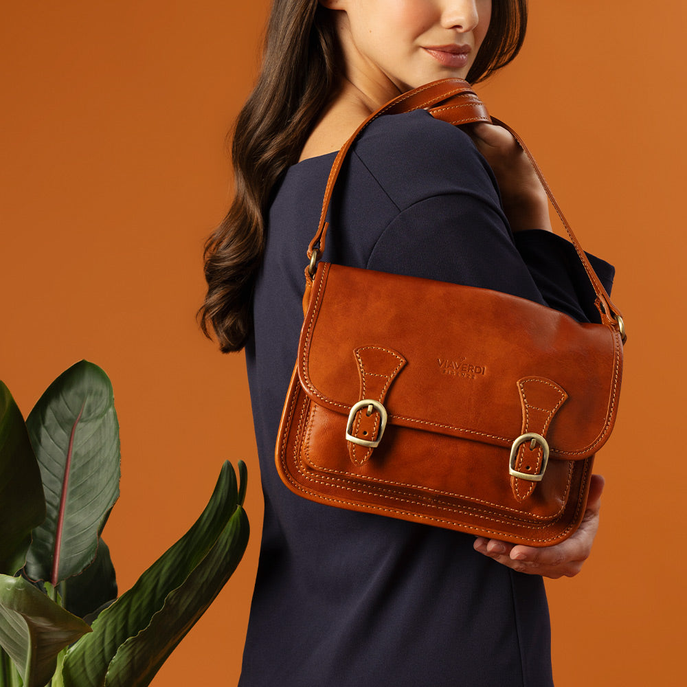 Borsa a Tracolla VIAVERDI in Pelle color color Cuoio Made in Italy linea Firenze