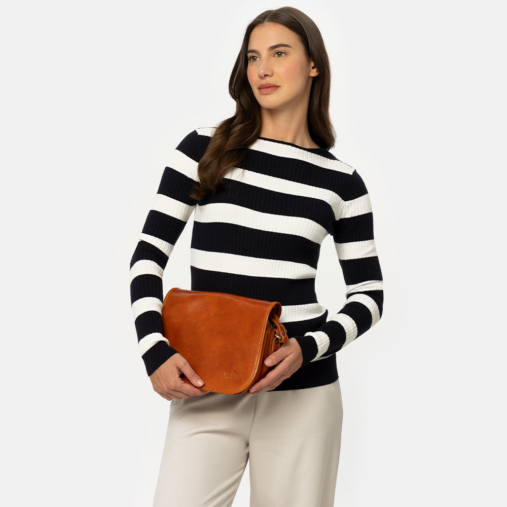 Borsa a Tracolla VIAVERDI in Pelle color Cuoio Made in Italy linea Firenze