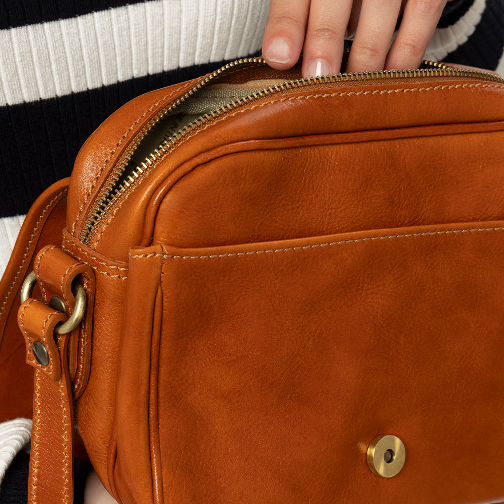 Borsa a Tracolla VIAVERDI in Pelle color Cuoio Made in Italy linea Firenze