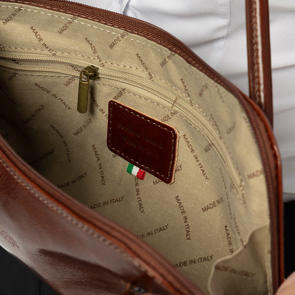 Borsa a Spalla VIAVERDI in Pelle Marrone Testa di Moro Made in Italy linea Firenze