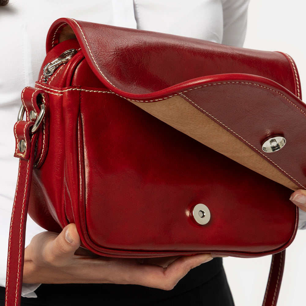 Borsa a Tracolla VIAVERDI in Pelle Rossa Made in Italy linea Firenze