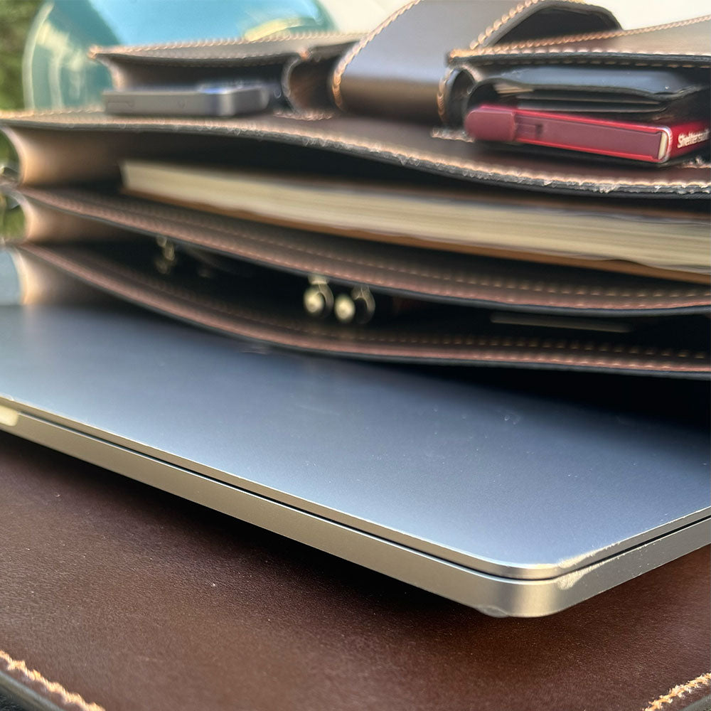 Cartella in Pelle Marrone VIAVERDI Made in Italy - 3 Soffietti Pc 15.6