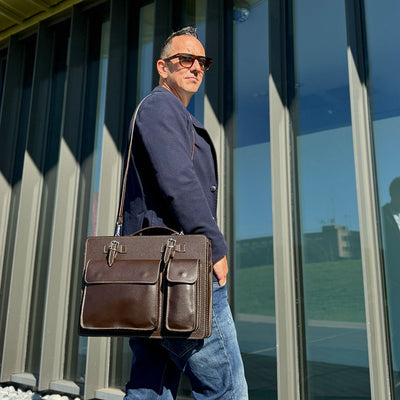 Borsa da Lavoro in Pelle Nera VIAVERDI Made in Italy - Porta Ombrelli e Pc 15.6