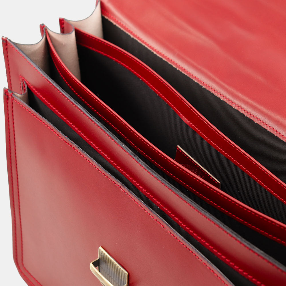 Cartella in Pelle Rossa VIAVERDI Made in Italy - 3 Soffietti Pc 15.6
