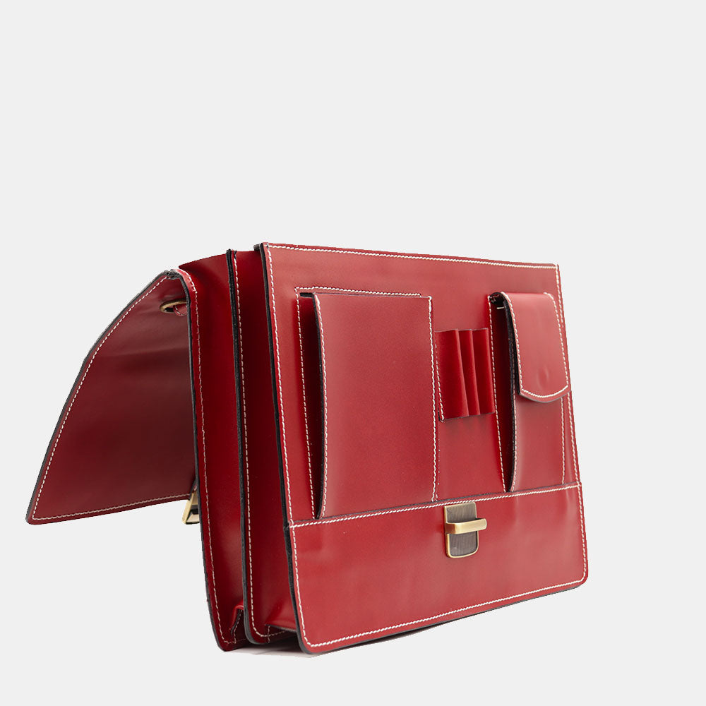 Cartella in Pelle Rossa VIAVERDI Made in Italy - 2 Soffietti porta Pc 15.6