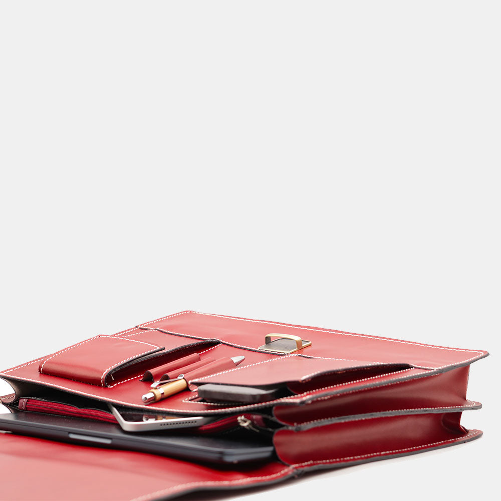 Cartella in Pelle Rossa VIAVERDI Made in Italy - 2 Soffietti porta Pc 15.6