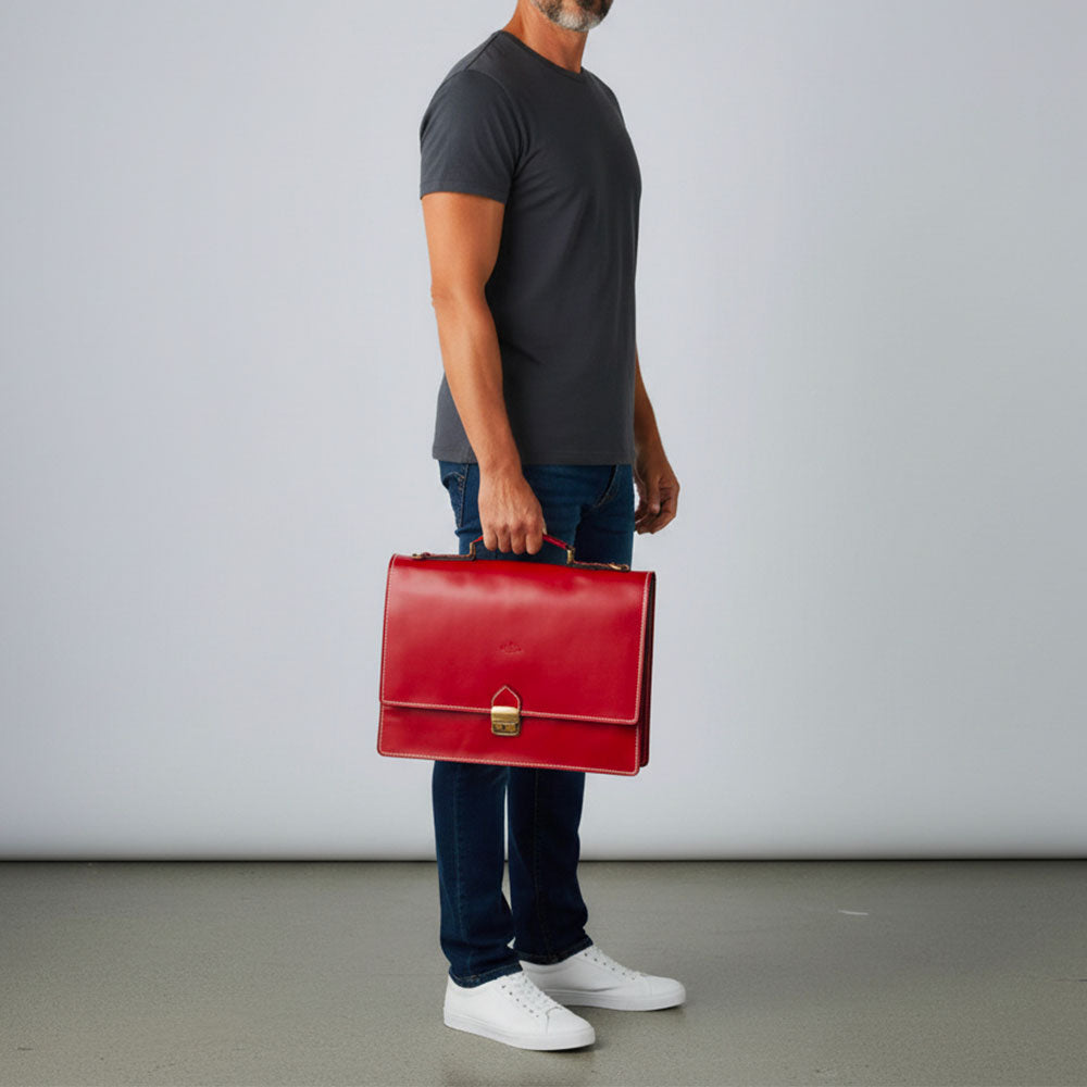 Cartella in Pelle Rossa VIAVERDI Made in Italy - 2 Soffietti porta Pc 15.6