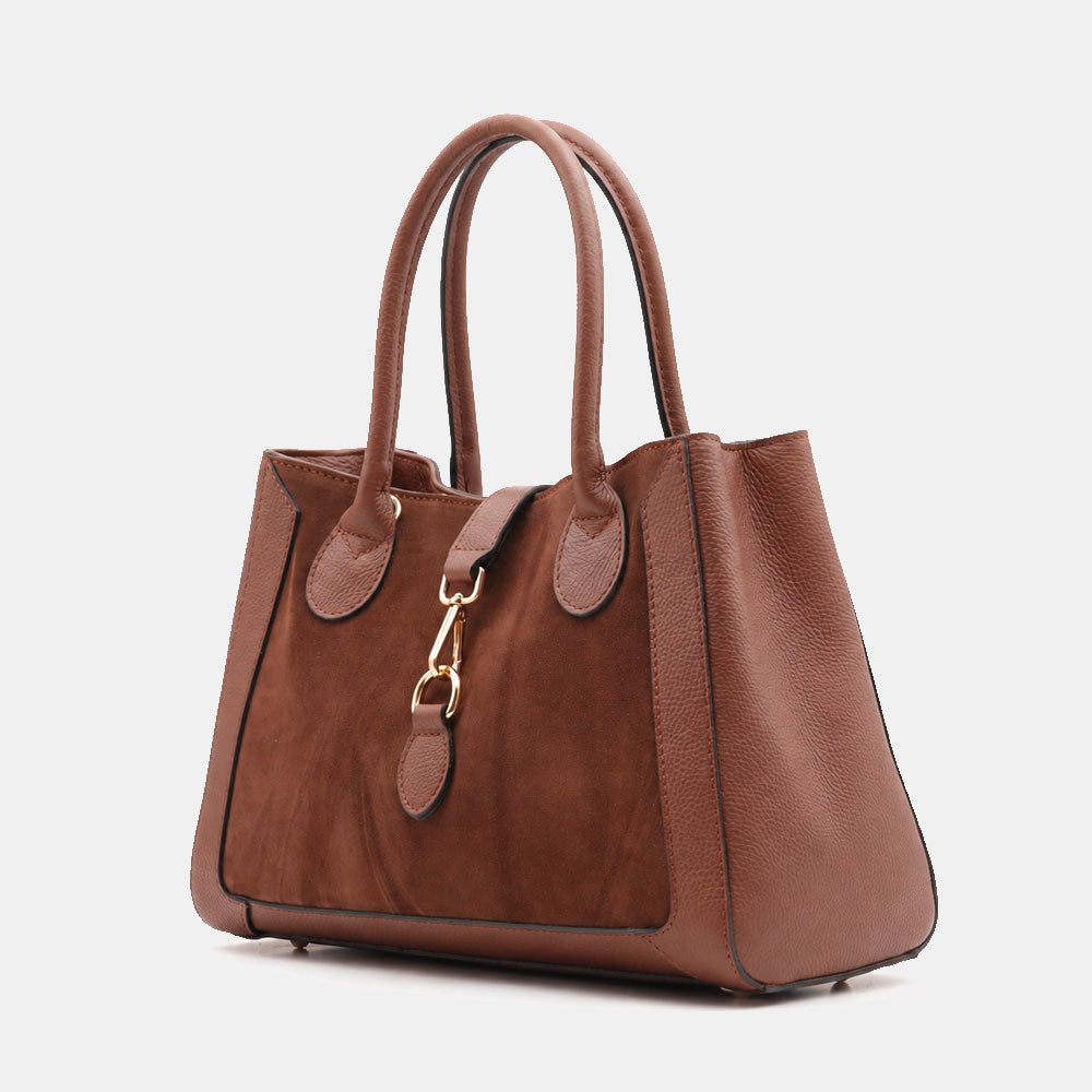 Borsa a Spalla VIAVERDI in Pelle e Camoscio Marrone Made in Italy linea Certaldo