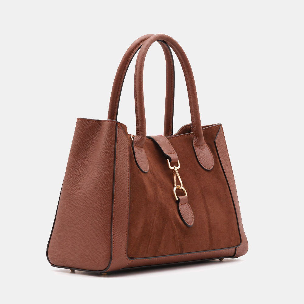 Borsa a Spalla VIAVERDI in Pelle e Camoscio Marrone Made in Italy linea Certaldo