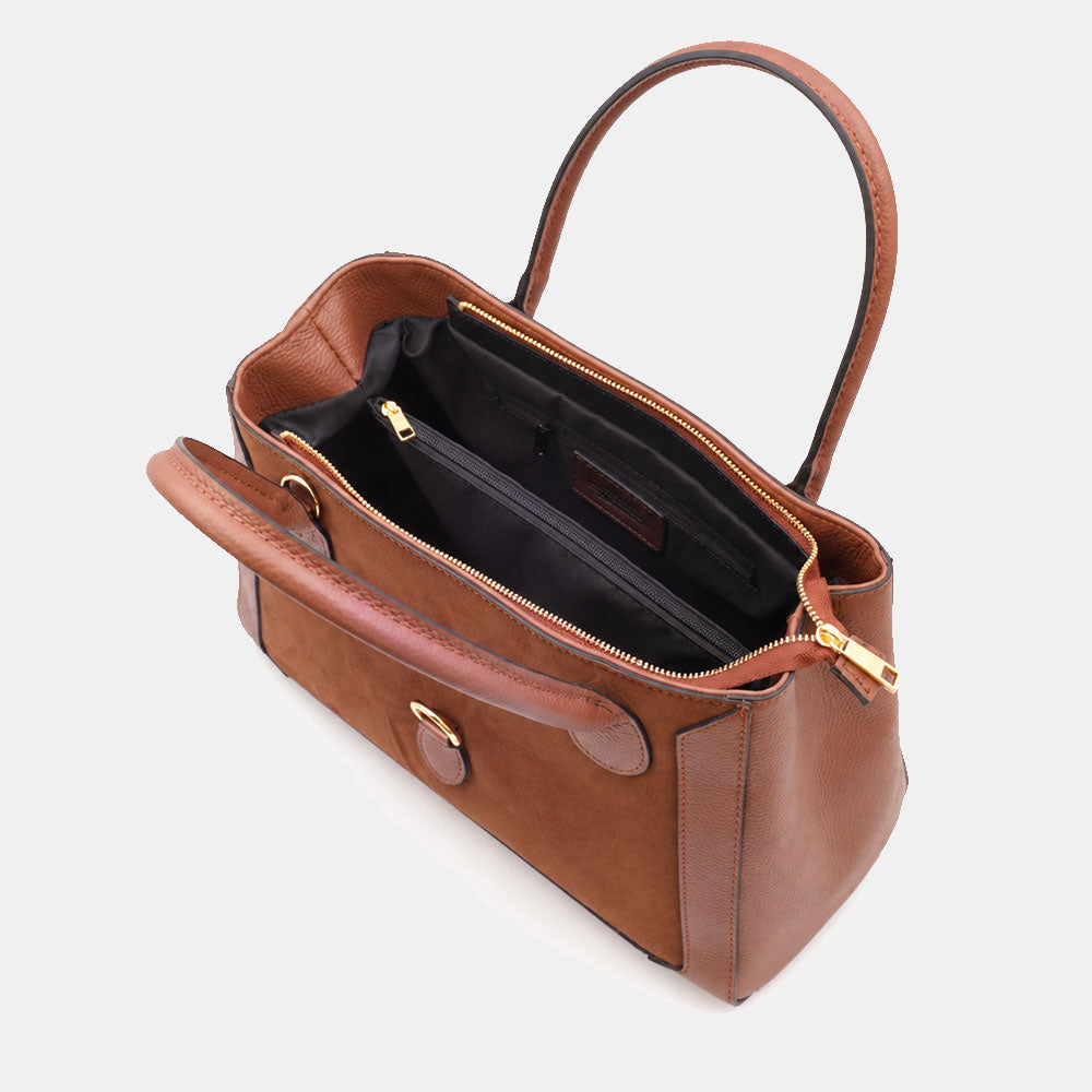 Borsa a Spalla VIAVERDI in Pelle e Camoscio Marrone Made in Italy linea Certaldo