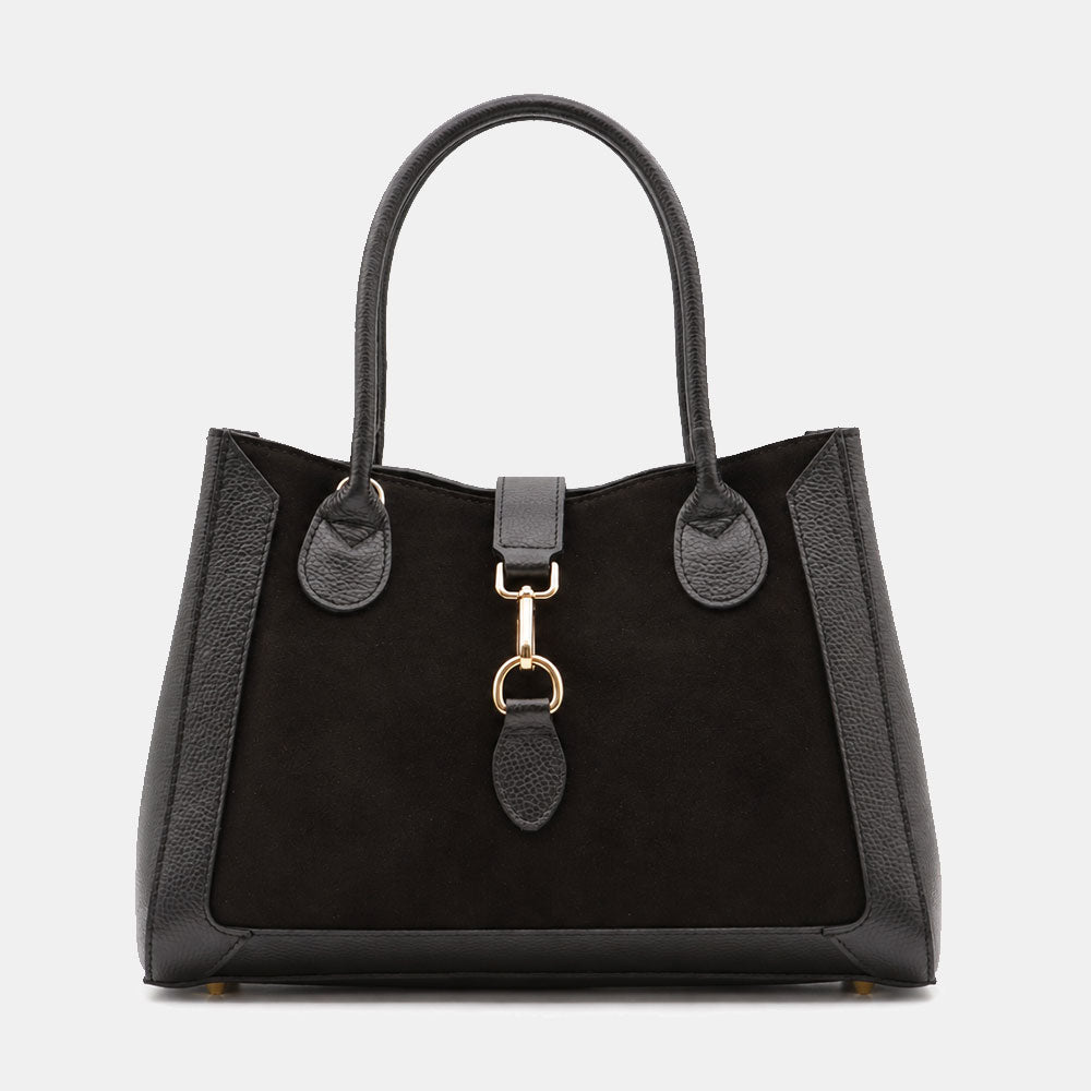 Borsa a Spalla VIAVERDI in Pelle e Camoscio Nera Made in Italy linea Certaldo