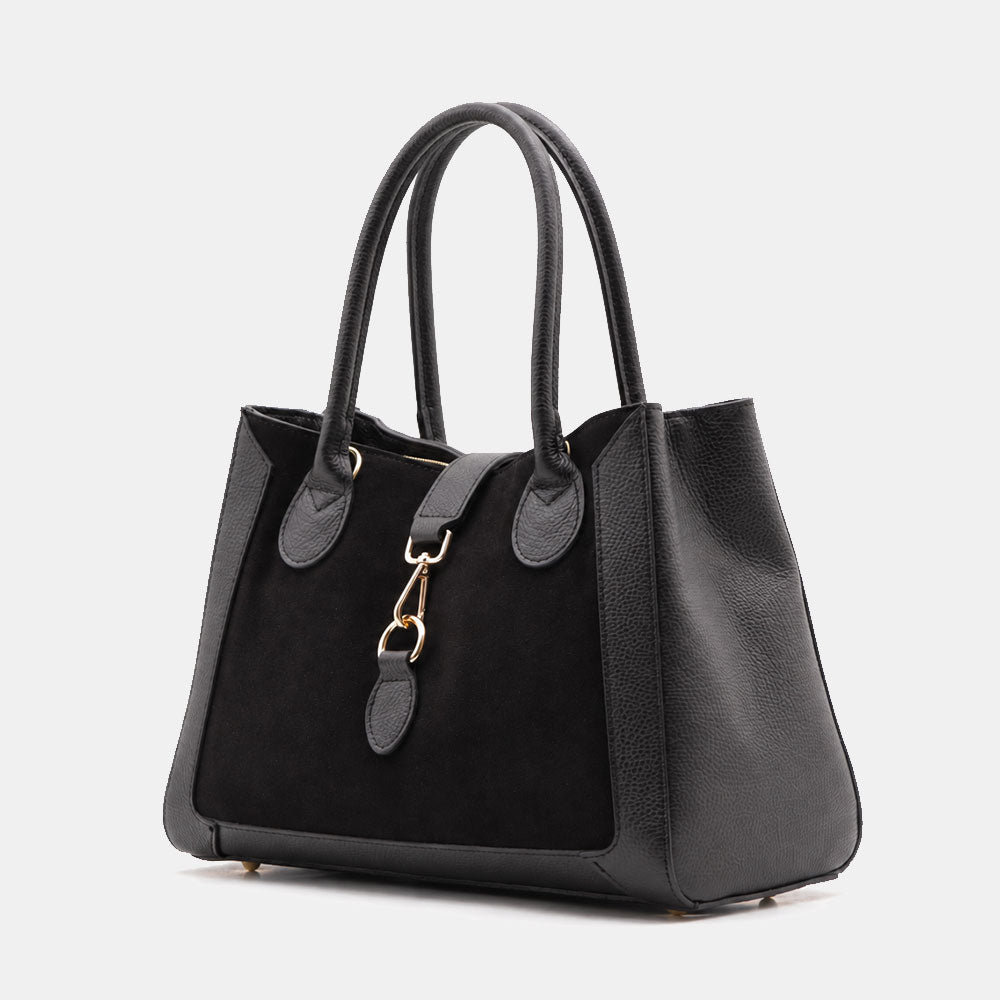 Borsa a Spalla VIAVERDI in Pelle e Camoscio Nera Made in Italy linea Certaldo