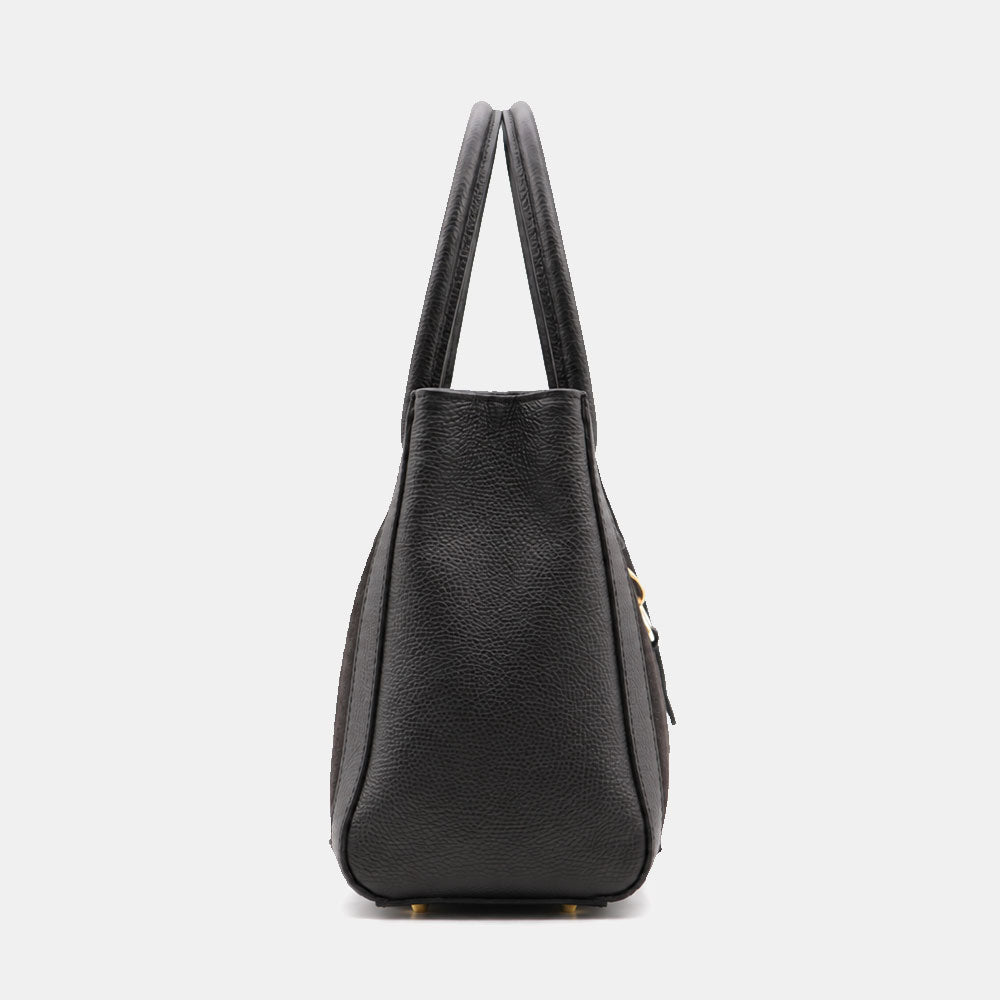 Borsa a Spalla VIAVERDI in Pelle e Camoscio Nera Made in Italy linea Certaldo